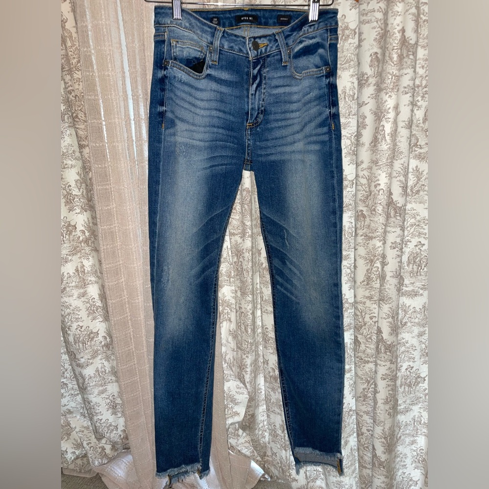 Miss Me Jeans Womens 28 Ankle Skinny Stretch Low Rise Raw Hem Distressed Denim